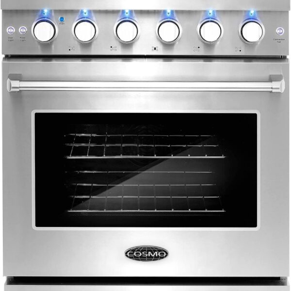 Cosmo 30-inch 4.5 Cu. Ft. Stainless Steel Gas Range with 5 Sealed Burners and Convection Oven