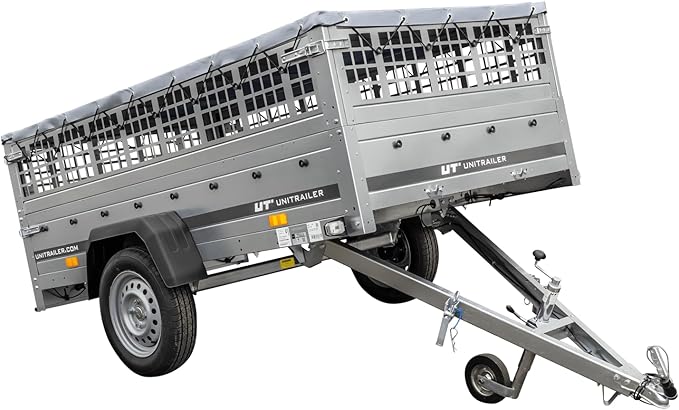 UNITRAILER Garden Trailer 230 KIPP Breit – Anhänger mit Stützrad, Gitterwänden & Flachplane, 2304×1256 mm, 750 kg zGG