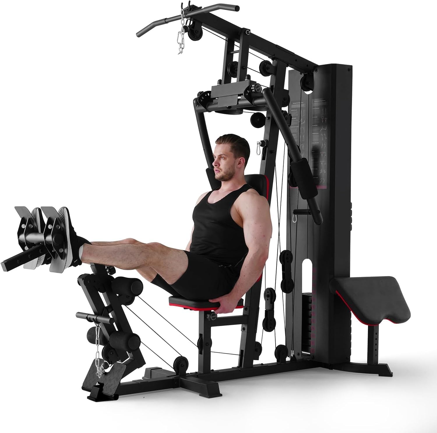 ZERELEK Kraftstation Multifunktions-Kabelturm mit 69 kg Gewichtsblock, Heimtrainer, Schwarz
