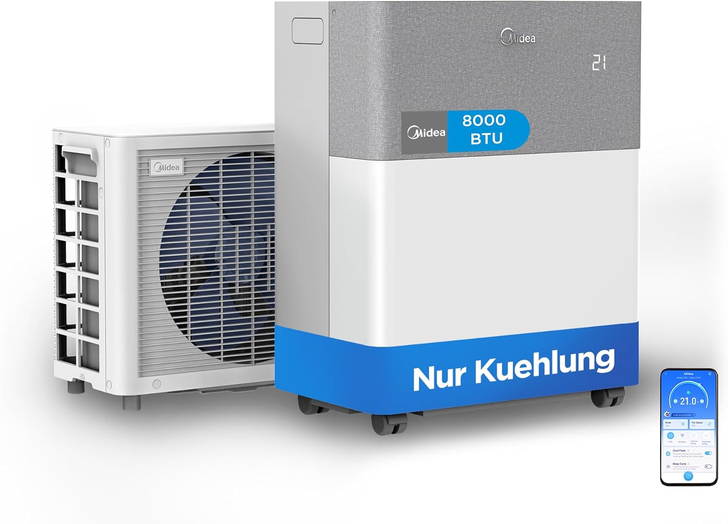Midea Portasplit Cool Mobile Klimaanlage, nur Kühlung, A++, 8.000 BTU (2,35 kW)