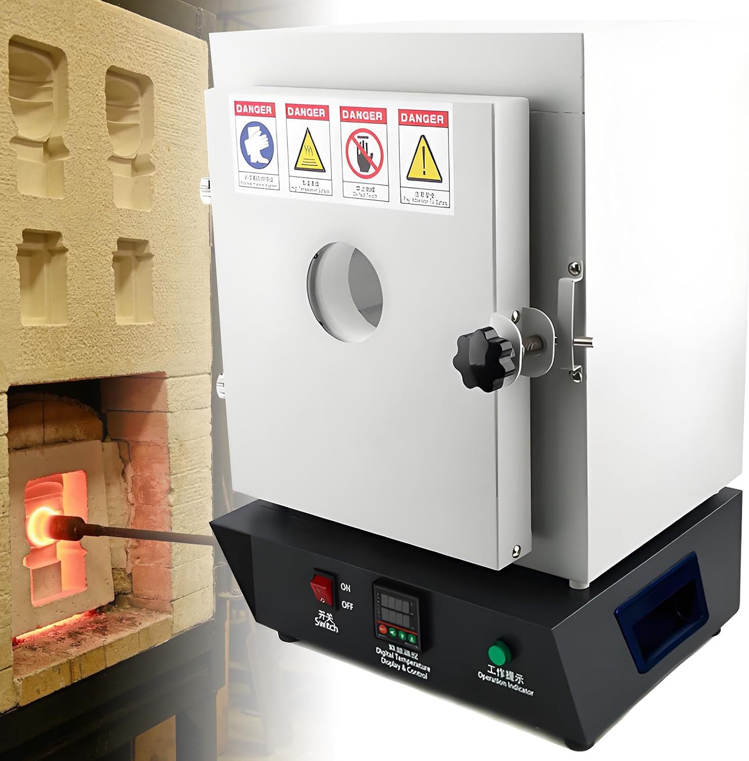 Elektrischer Sinterofen 1750 W bis 1150 °C, Keramikfaser-Brennkammer, für Schmuck & Labor, Weiß